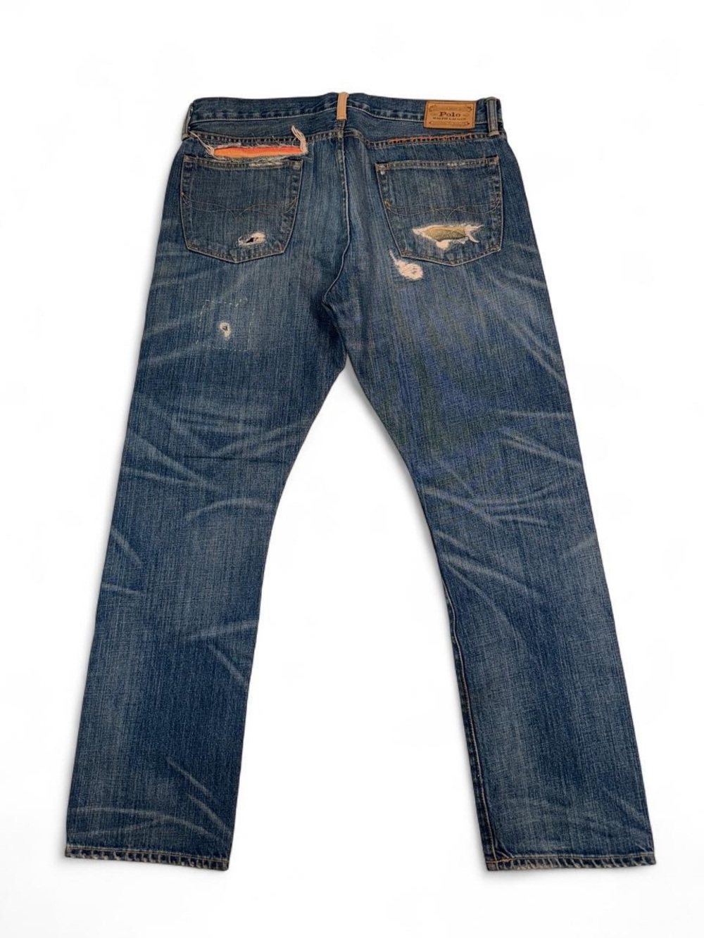 POLO Ralph Lauren Blue Distressed Jeans with Colorful Patchwork 34x30 - Picture 2 of 12